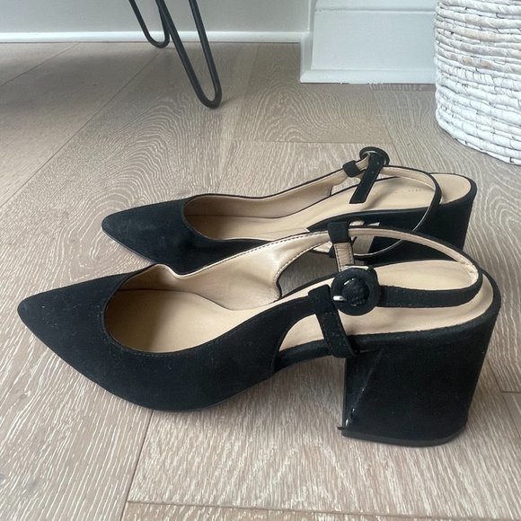 Ann Taylor Black Suede Work Heels, Chunky Heel (Size 9.5) - Picture 2 of 4